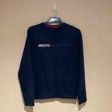 Musto Evolution Mens Blue Embroidered Spell Out Sweatshirt Jumper Size Small