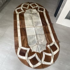 Handmade Cowhide Rug, 100% real Leather, Genuine Hair-On Cow Fur Skin Oval 