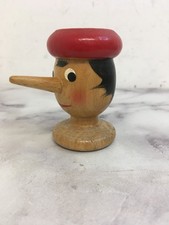 Vintage Italian Maestro Geppeto Pinocchio Head Wooden Toothpick Holder (H12)