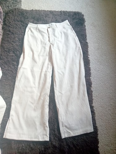 Cream wide leg trousers - leg,
