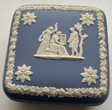 Wedgewood Jasper-ware Blue & White 4”Square Trinket Candy Lidded Box