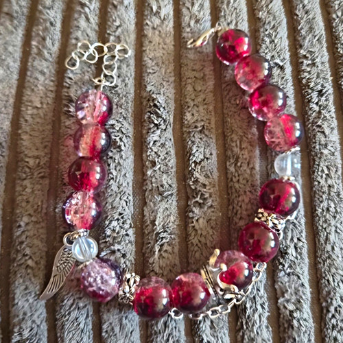 Red glass beaded charm - red,