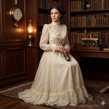 Vtg Maxi Dress 6 Ivory Lace