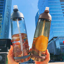 1L Portable Sports Water Bottle With Straw Plastic Drink Mugs For Outdoor Travel