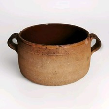 Vintage French Vallauris Earthenware Cooking Pot Clay Terracotta Casserole Brown
