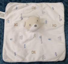 Mothercare Teddy Bear Blankie Comforter Quilted Padded Blue Trim Toy Print