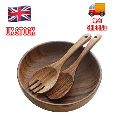Wooden salad bowl spoon set - wooden,