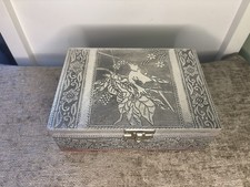 Beautiful vintage Indian embossed silver metal jewellery box
