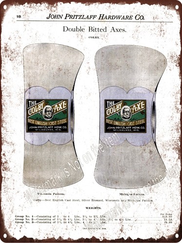 1910 colby double bit axe - colby,