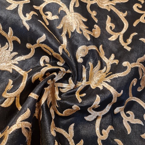 Raw silk fabric floral gold - raw,