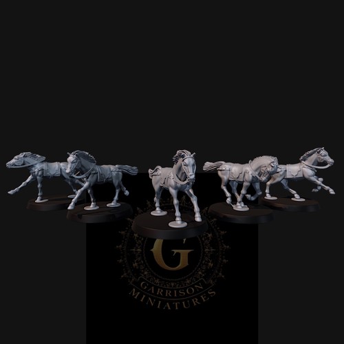 Galloping saddled horses set - horses,