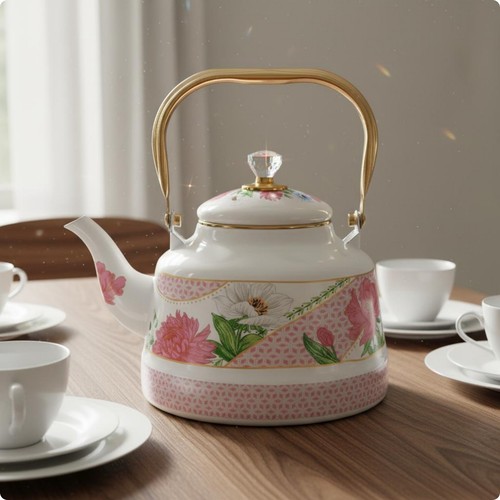 Floral enamel kettle - enamel,