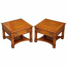 LOVELY PAIR OF BURR WALNUT BRIGHTS OF NETTLEBED LARGE SIDE END LAMP WINE TABLES