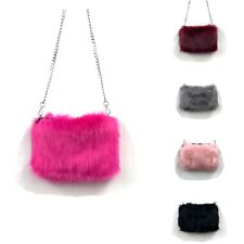 Fluffy Faux Fur Messenger Cross Body Shoulder with Metal tone Strap Woman Girl