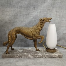 Antique Art Deco Borzoi Hound Marble Stand Desk Lamp