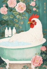 Japanese Chicken in Bath metal sign, Chicken Sign, Chicken Plaque