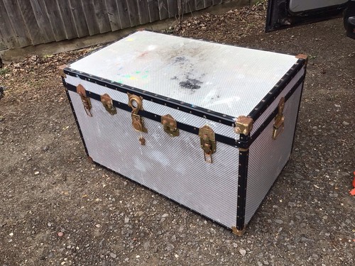 Large steamer trunk metal - steamer, &