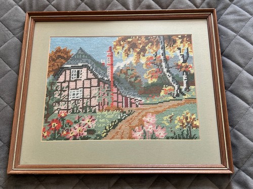 Vintage framed needlepoint - vintage,