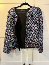 Zara Embroidered Jacket, Sold Out, Blue And red With Mirror Sequin Detail