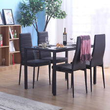 Modern Black Rectangle Glass Dinning Table Chairs Set Dinner Kitchen Furniture