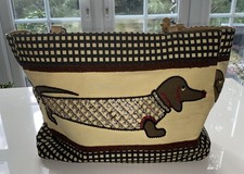Cute Sausage Dog Image Fabric Shopper With Bamboo Cane Handles - Vintage.