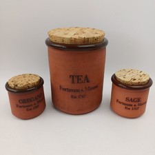 Three Fortnum & Mason  Terracotta Storage Jars Tea, Sage and Oregano