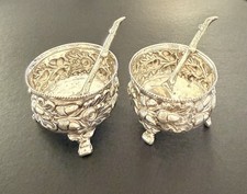 Late Victorian sterling silver Mappin & Webb salts and spoons London 1895