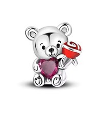 Lovely Bear Charm For Bracelet Purple Heart And Rose Love Gift Couple Uk Stock