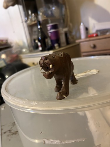 Wooden lion figurine - wooden,