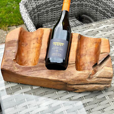 Driftwood Triple Wine Bottle Holder Rustic Solid Wood Alcohol Storage Rack Stand