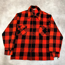 Explorer Checkered Over Shirt Womens Large Vintage Button Up Wool Jacket, Red