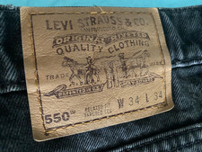 Black Levi 505 Jeans, 34x34. Orange tab. Made in USA.