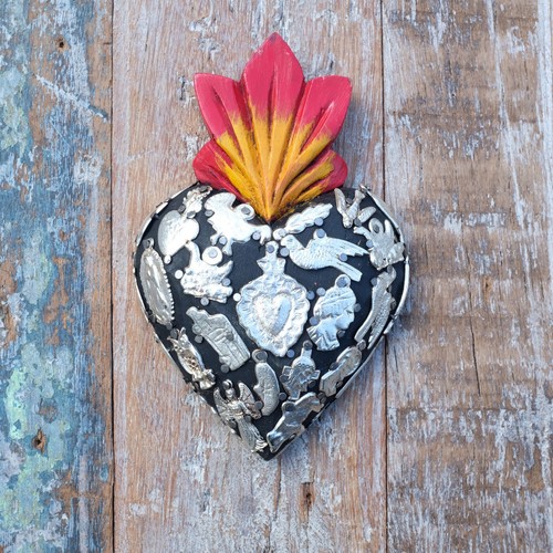 Mexican wooden milagros heart - wooden,