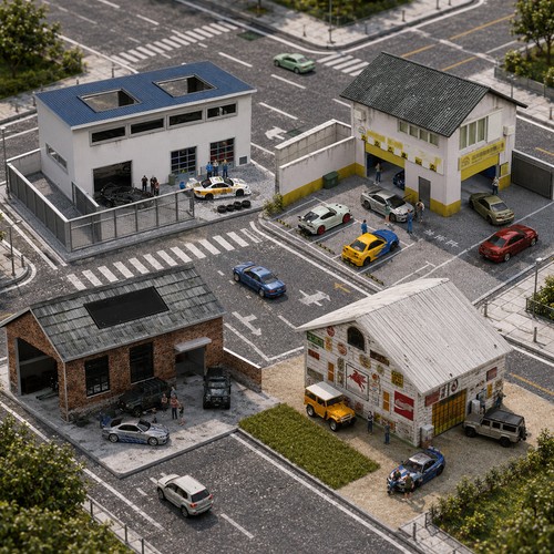 Diorama car garage model - 1/64,