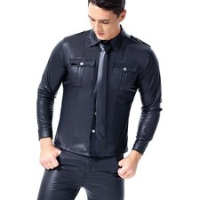 New Men's Black Leather Look