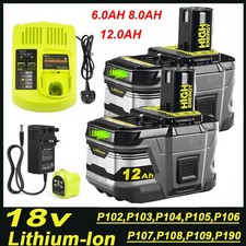 8AH 12Ah 18V Battery For Ryobi One Plus P108 Li-ion RB18L50 RB18L40 P104 Charger