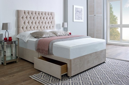 Cream chesterfield divan - chesterfield, bed