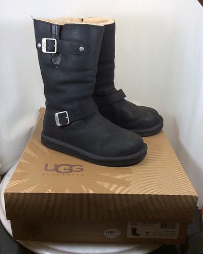 Genuine ugg black leather mid - genuine,