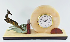 FRENCH ART DECO MARBLE MANTEL CLOCK LEAPING GAZELLE DEER QUARTZ MOVEMENT
