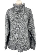 Classic Retro Style WOOL Blend Women's Grey Chunky Roll Neck Jumper UK 10 12 S