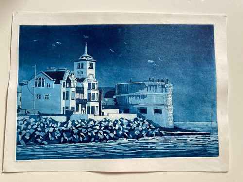 Vintage etching seaside - vintage, scene