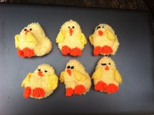Nice Set Of 6 x Hand Knitted Baby Chick  Chicken Finger Puppets  -3 Inch
