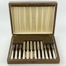 Mappin & Webb Cutlery Set 6 Solid Silver Forks & Stainless Knives Pearl Handle