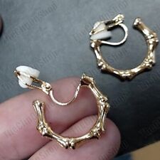 CLIP ON 20mm SMALL BAMBOO HOOPS metal GOLD FASHION non-pierced clips EARRINGS