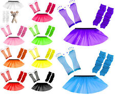 Child Tutu Skirt Kids Party Costume Fancy Dress Set Neon UV Gloves Leg Warmers