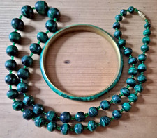 Vintage Malachite Bead Necklace And Bangle