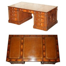 FULLY RESTORED EXTRA LARGE DOUBLE SIDED REGENCY TWIN PEDESTAL PARTNER DESK