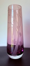 Vintage CAITHNESS GLASS Denis Mann AUTUMN LEAVES WOODLAND Amethyst TALL VASE 70s