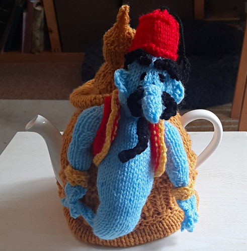 Wool knitted tea cosy - wool, blue