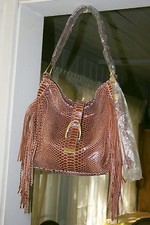Gorgeous G.I.L.I. Hobo Fringe Stirrup Handbag New w/ Dust Bag, Sienna Cobra QVC